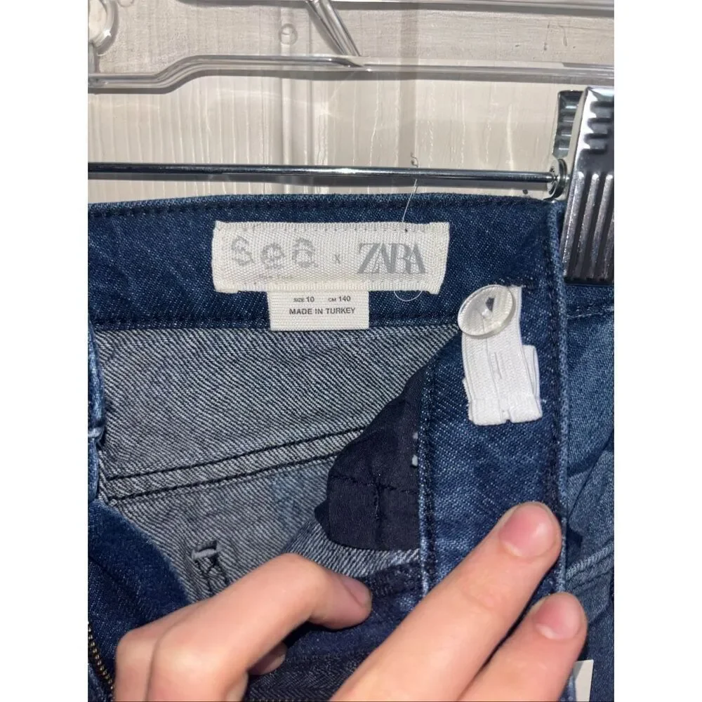 NWT Zara Kids x Sea New York Geometric Print Wide Leg Kids Patchwork Denim Jeans